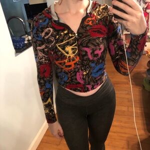 Full circle trends unique lip pattern zip up cropped cardigan